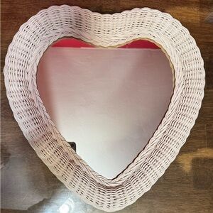 Vintage 70’s/80’s Heart-Shaped Boho Coastal Wicker Rattan Mirror